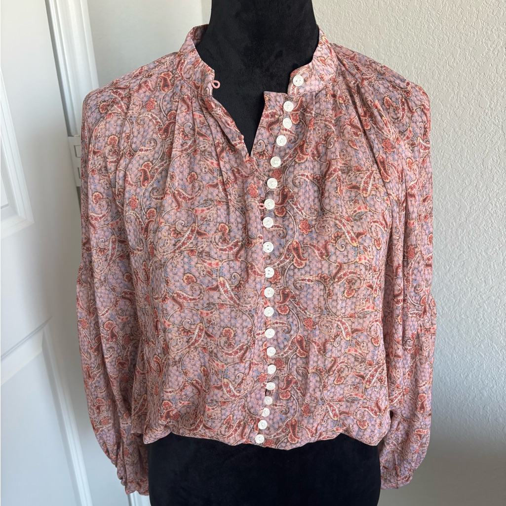 Kourt Pink Floral Print 100% Polyester Long Sleeve Crop Top
